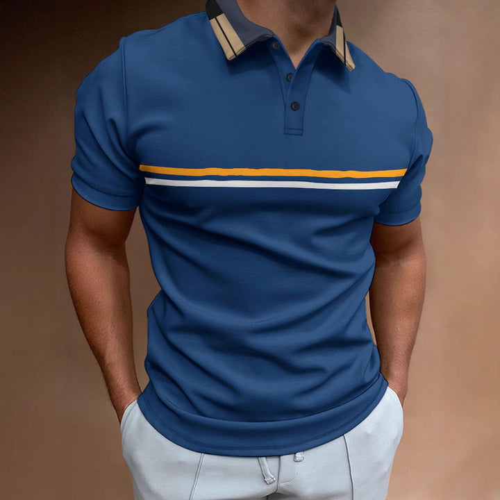 Men’s Polo Shirt – Slim Fit – Breathable Blend – Striped Chest – Short Sleeve