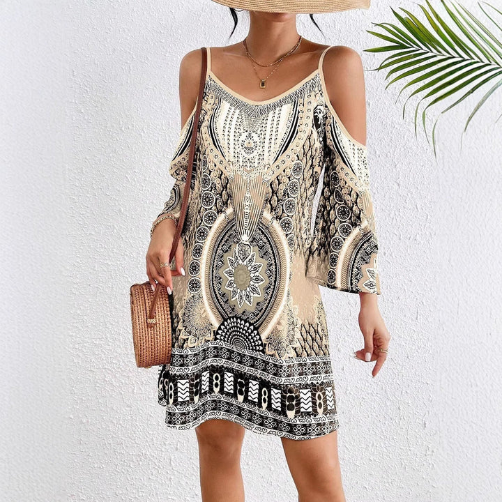 Women’s Midi Dress – Off-Shoulder – Relaxed Fit – Spaghetti Straps – Breathable Blend