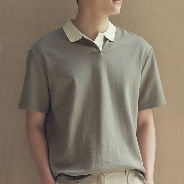 Men’s Polo Shirt - Relaxed Fit - Contrast Collar - Short Sleeve Casual Knit Top