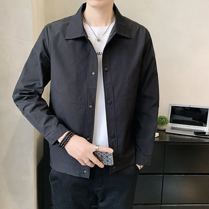 Men’s Casual Jacket - Cotton Blend - Relaxed Fit - Snap Button - Turn-Down Collar