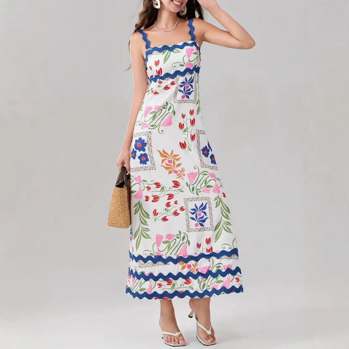 Women’s Maxi Dress – Sleeveless – Fitted Bodice – Square Neck – Lightweight Cotton