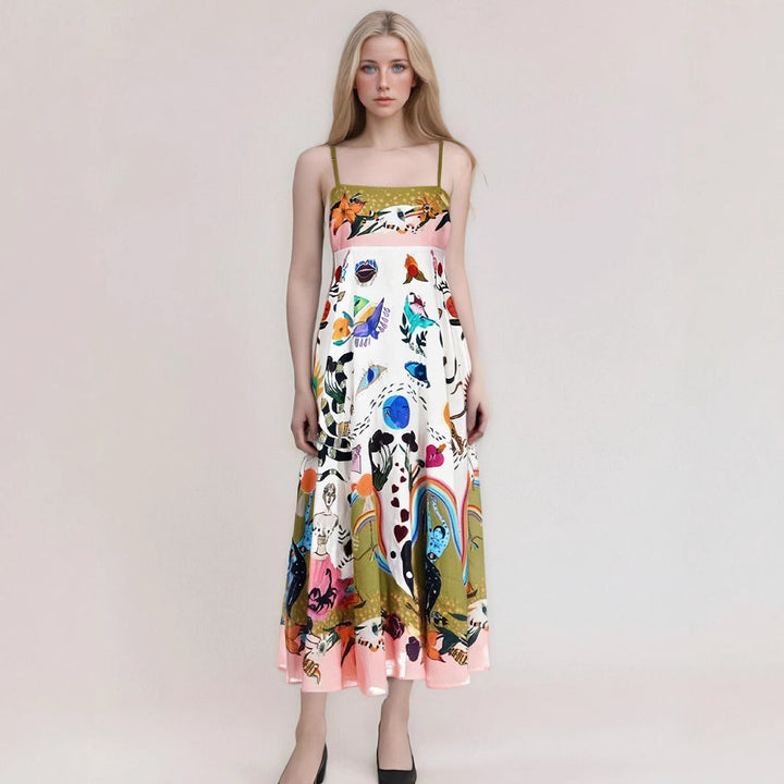 Women’s Maxi Dress – Lightweight Cotton – Flowy Fit – Thin Strap – Boho Print