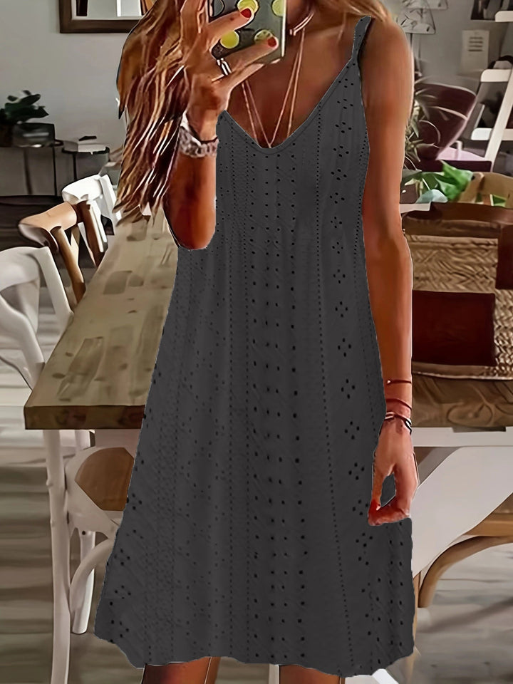 Women’s Slip Dress – Embroidered Detailing – V-Neck – Breathable – Midi Length