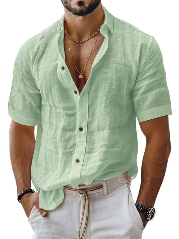 Men's Lapel Shirt – Breathable Blend – Relaxed Fit – Short Sleeve – Chest Pocket