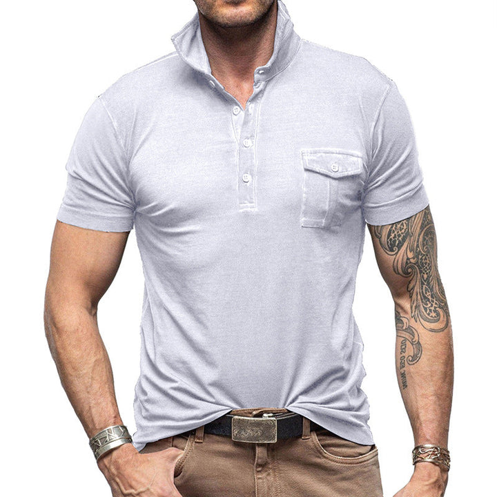 Men’s Polo Shirt - Slim Fit - Cotton - Stand Collar - Buttoned Chest Pocket