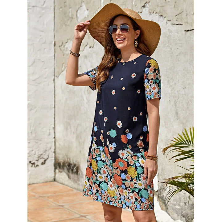 Women’s Midi Dress – Relaxed Fit – Lightweight Cotton – Short Sleeve Floral Casual Wear
