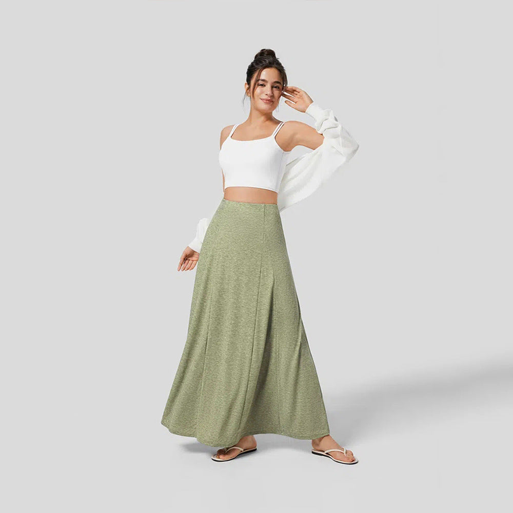 Women’s Maxi Skirt – Lightweight Textured Fabric – High Waist – Flowy Full Length Fit