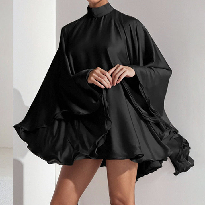 Women’s Cape Dress – High Neck – Flowing Silhouette – Draped Sleeves – Short Hemline
