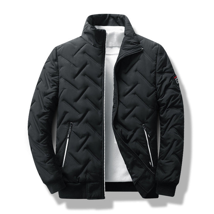 Men’s Quilted Jacket - Slim Fit - Stand Collar - Zippered Pockets - Ribbed Hem