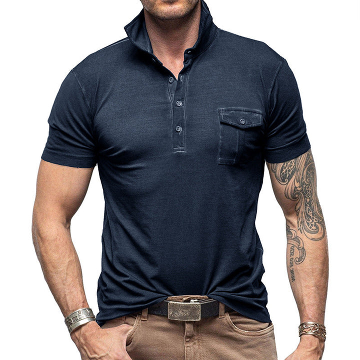 Men’s Polo Shirt - Slim Fit - Cotton - Stand Collar - Buttoned Chest Pocket