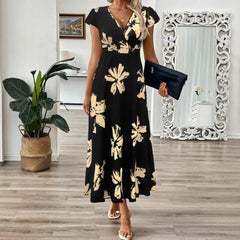 Women’s Maxi Dress – Wrap Style – Elegant Fit – Floral Pattern – Breathable Blend