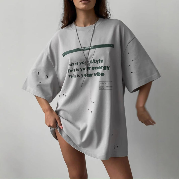 Women’s Oversized T-Shirt – Cotton Blend – Relaxed Fit – Graphic Print Casual Wear