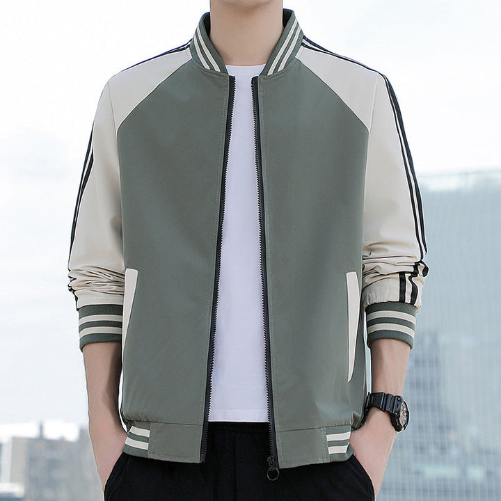 Men’s Bomber Jacket – Relaxed Fit – Zip Front – Ribbed Trim – Striped Sleeve Casual Layer