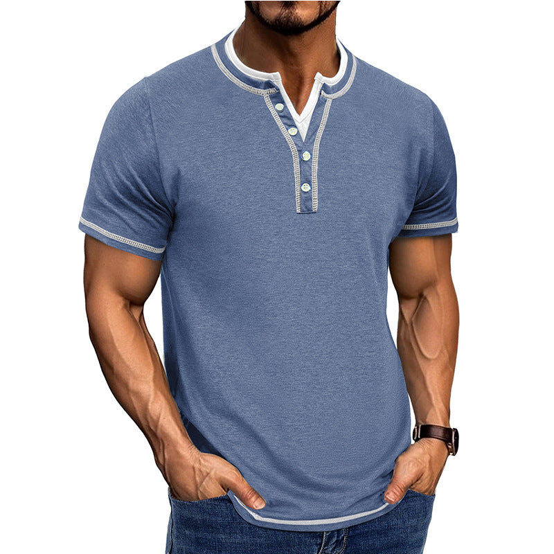 Men’s Henley Shirt – Cotton – Relaxed Fit – Short Sleeve – Button Placket Trim