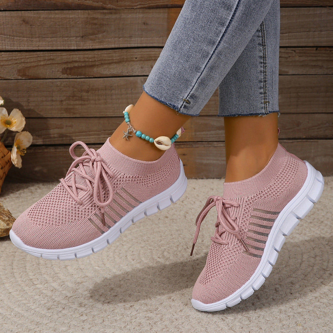 Women’s Athletic Sneakers - Flyknit Mesh - Lightweight Breathable - Lace-Up Casual Fit