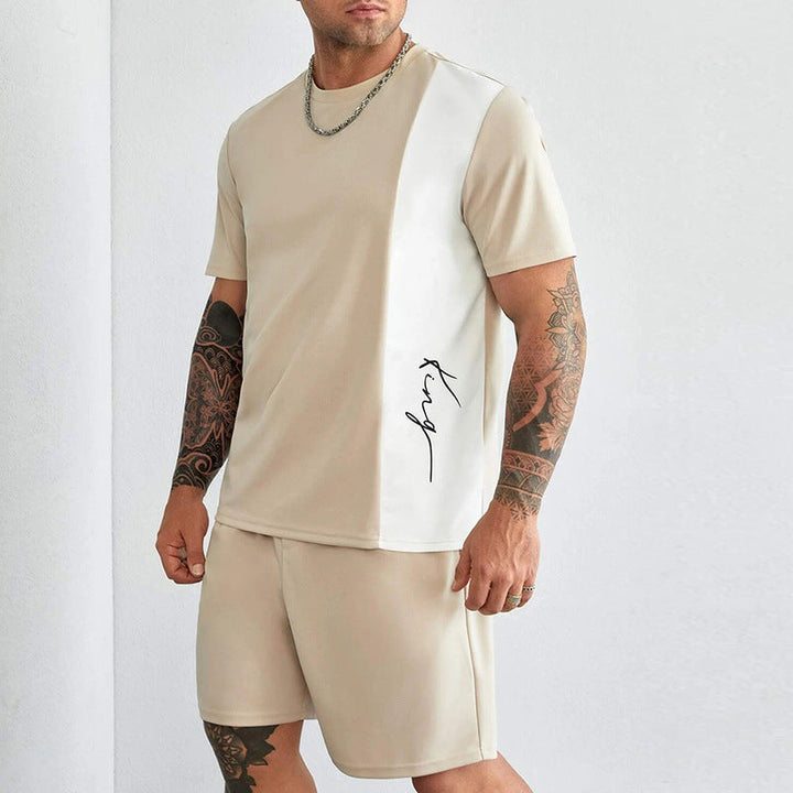 Men’s 2-Piece Set – Short Sleeve Top & Knee-Length Shorts – Relaxed Fit Natural Fibers