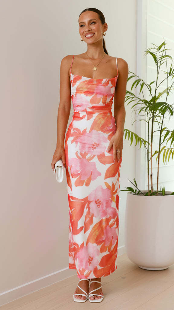 Women’s Maxi Dress – Sleeveless – Spaghetti Straps – Floral Print – Slim Fit