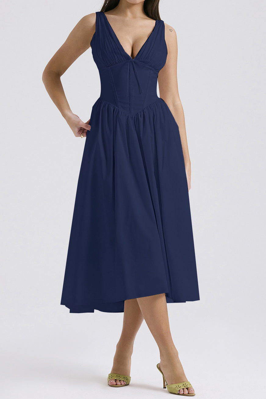 Women’s A-Line Dress – V-Neck – Lightweight Fabric – Midi Length – Floral Print