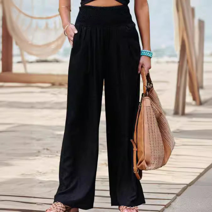 Women’s Wide Leg Pants - Breathable Blend - Relaxed Fit - High Waist Elastic Waistband