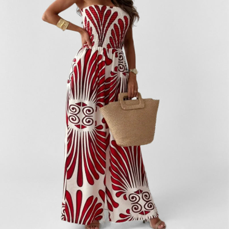 Women’s Strapless Jumpsuit – Smocked Bodice – Wide Leg – Lightweight Flowy Fit