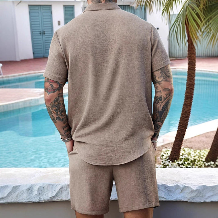 Men's Henley Shirt and Shorts Set - 100% Cotton - Relaxed Fit - Casual Lounge Wear