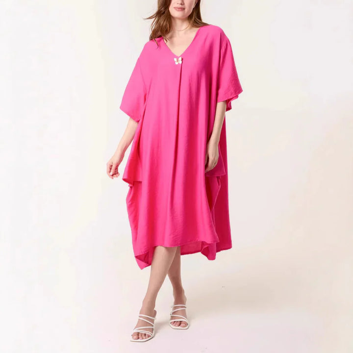 Women’s Tunic Dress – Relaxed Fit – Midi Length – V-Neck – Soft Breathable Blend