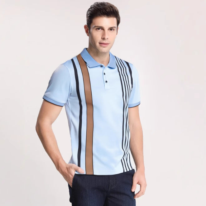 Men’s Polo Shirt - Regular Fit - Vertical Stripe Design - Button Placket Smart Casual