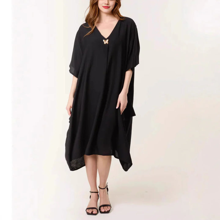 Women’s Tunic Dress – Relaxed Fit – Midi Length – V-Neck – Soft Breathable Blend