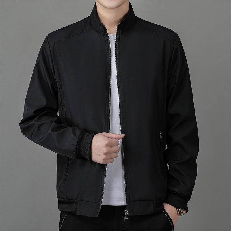 Men’s Business Jacket – Structured Fit – Standing Collar – Zipper Closure – Ribbed Trim