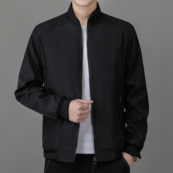 Men’s Business Jacket – Structured Fit – Standing Collar – Zipper Closure – Ribbed Trim