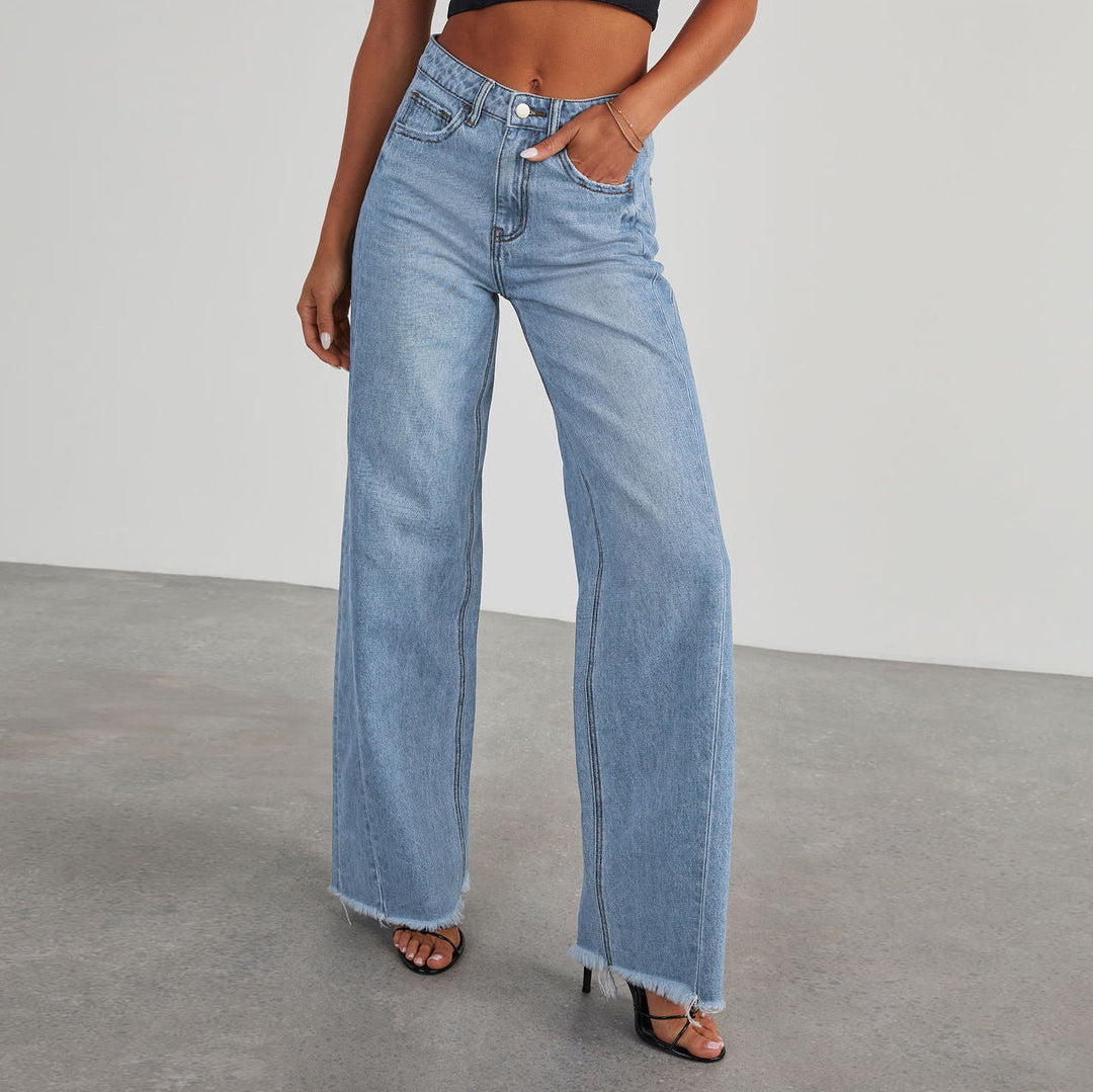 Women’s Wide-Leg Jeans - High Waist - Relaxed Fit - Raw Hem Casual Style