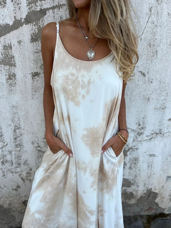 Women’s Maxi Dress – Relaxed Fit – Adjustable Straps – Bold Print – Natural Fibers – Pockets