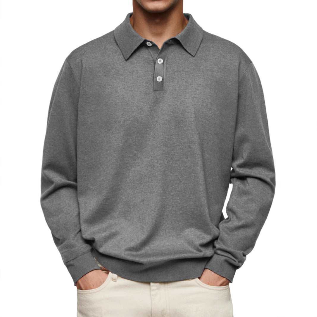 Men’s Polo Shirt - Soft Knit - Relaxed Fit - Long Sleeve Casual Wear