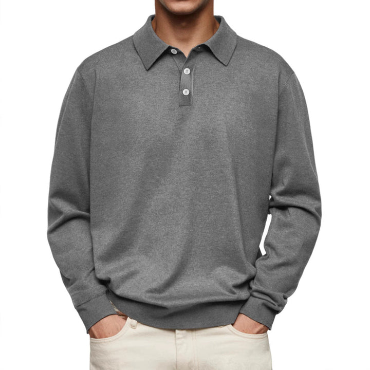 Men’s Polo Shirt - Soft Knit - Relaxed Fit - Long Sleeve Casual Wear