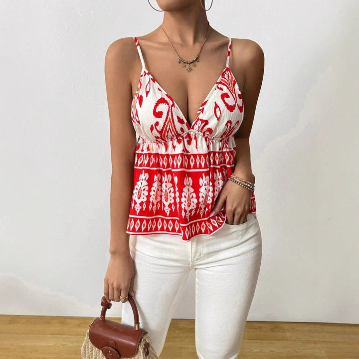 Women’s Cami Top – Lightweight Fabric – Deep V-Neck – Spaghetti Straps – Boho Style