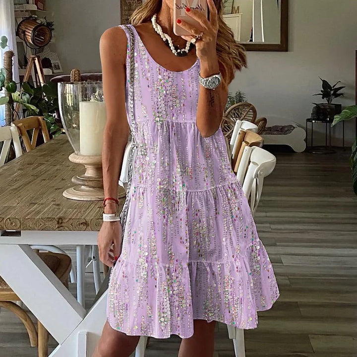 Women’s Sleeveless Dress – Cotton – A-Line Fit – Tiered Ruffle – Above Knee Length