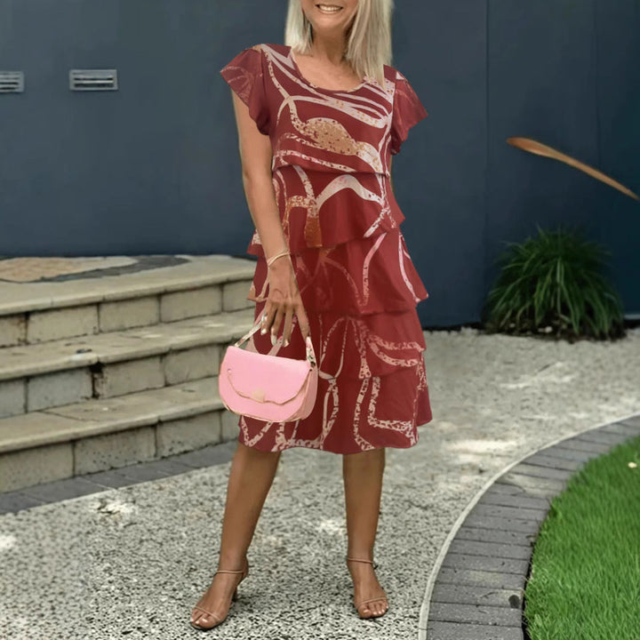 Women’s Midi Dress – Relaxed Fit – Tiered Ruffle Design – Floral Print – Breathable Fabric