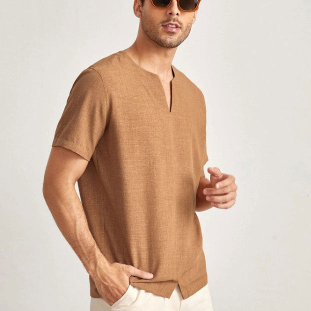 Men’s Oversized T-Shirt – Cotton Blend – V-Neck – Relaxed Fit – Short Sleeve Casual Wear