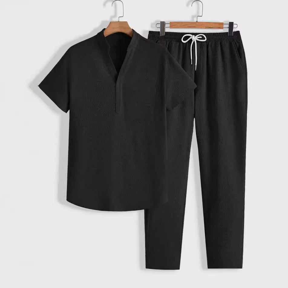 Men’s Athletic Set – Relaxed Fit – Breathable Lightweight Fabric – Short Sleeve Top & Pants