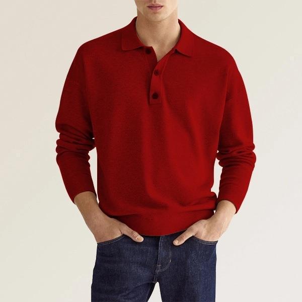 Men’s Polo Shirt - Soft Knit Cotton Blend - Regular Fit - Long Sleeve Ribbed Cuffs