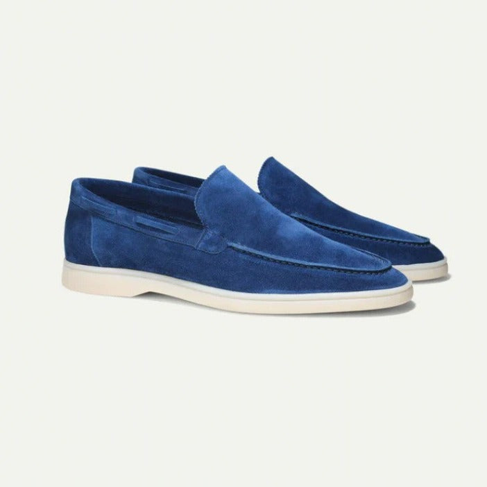 Men’s Loafers - Suede Slip-On - Moc Toe - Streamlined Fit - Flat Sole Casual Shoe