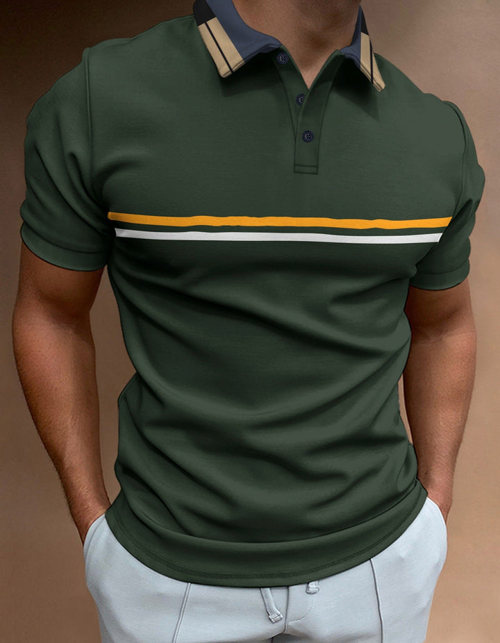 Men’s Polo Shirt – Slim Fit – Breathable Blend – Striped Chest – Short Sleeve