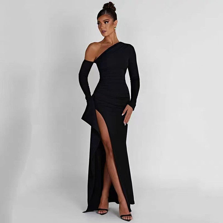Women’s Maxi Dress – One Shoulder – Slim Fit – Long Sleeve