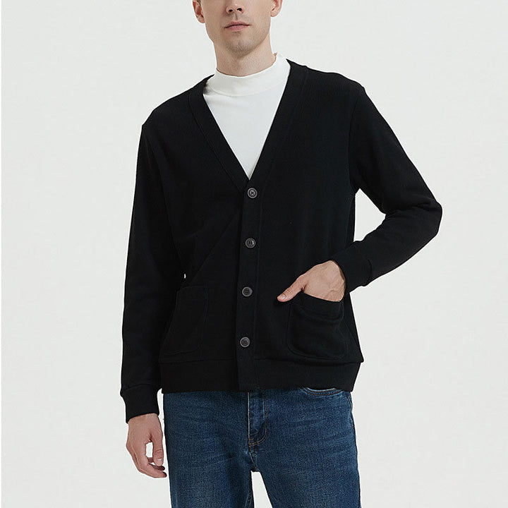 Men’s Cardigan – 100% Cotton Knit – Relaxed Fit – V-Neck – Button Front with Pockets