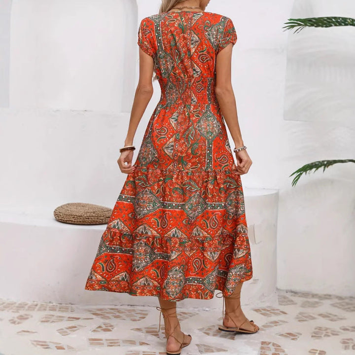 Women’s Maxi Dress – V-Neck Boho Style – Tiered Fit – Lightweight Breathable Fabric
