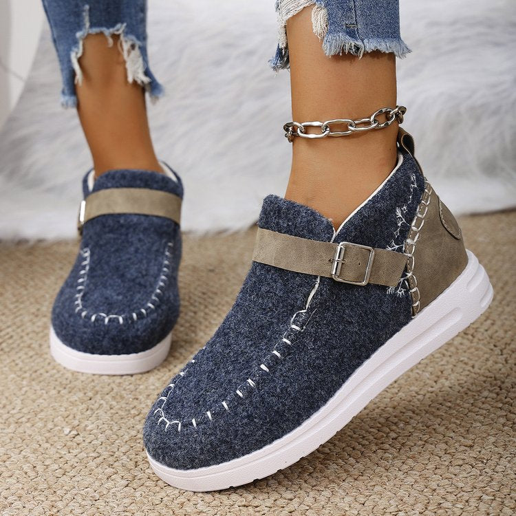Women’s Ankle Boots – Suede Finish – Slip-On Fit – Buckle Strap – Lightweight Sole