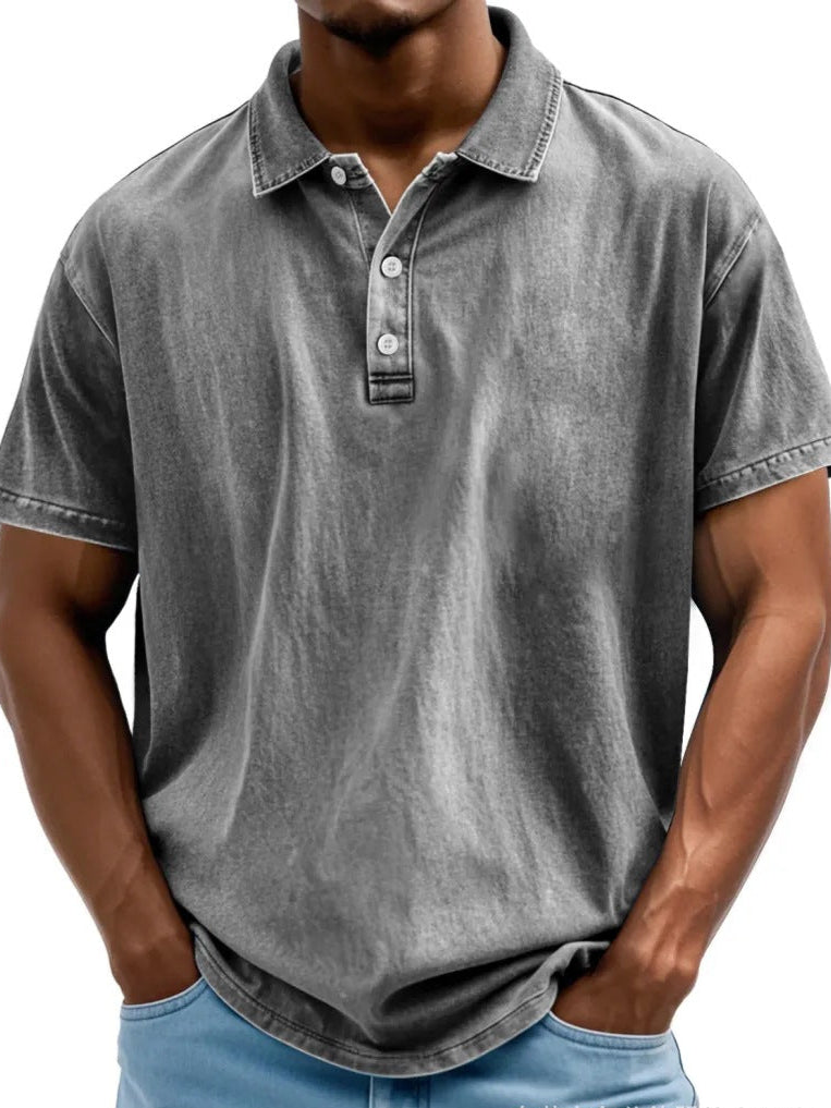 Men’s Polo Shirt - Relaxed Fit - Washed Retro Style - Short Sleeve Casual Wear