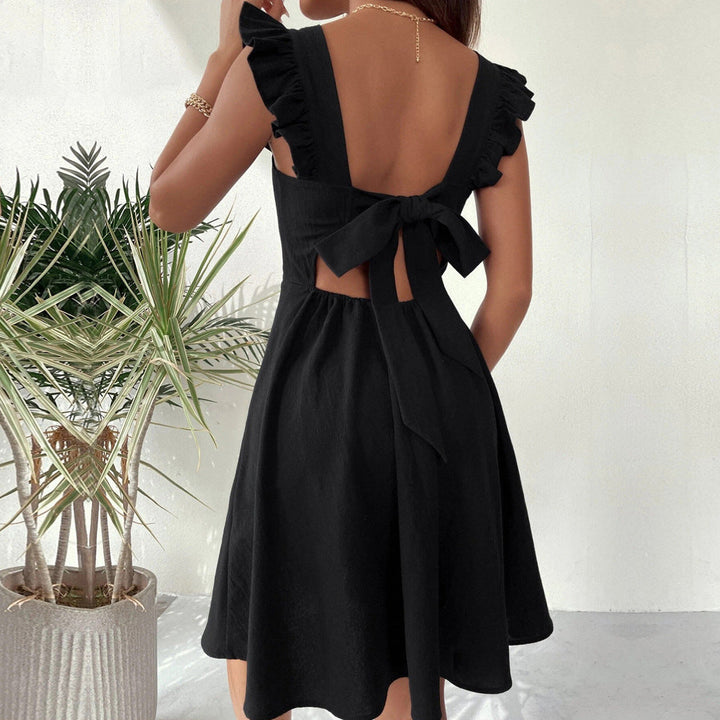 Women’s Fit and Flare Dress – Ruffled Cap Sleeves – Square Neck – Elegant Silhouette