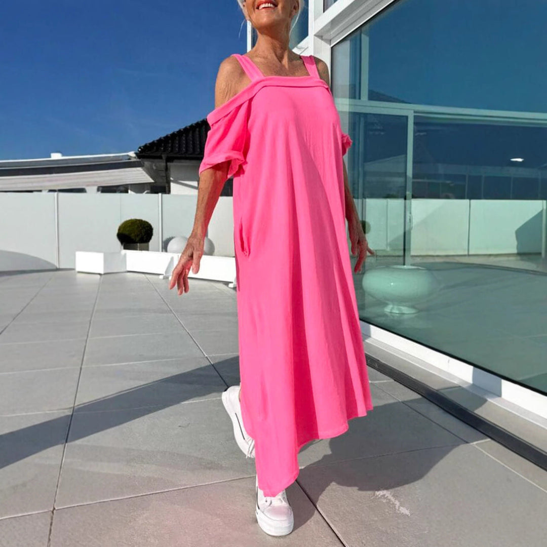 Women’s Long Dress – Off Shoulder with Straps – Relaxed Fit – Cotton