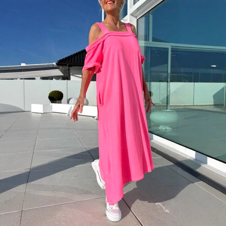 Women’s Long Dress – Off Shoulder with Straps – Relaxed Fit – Cotton